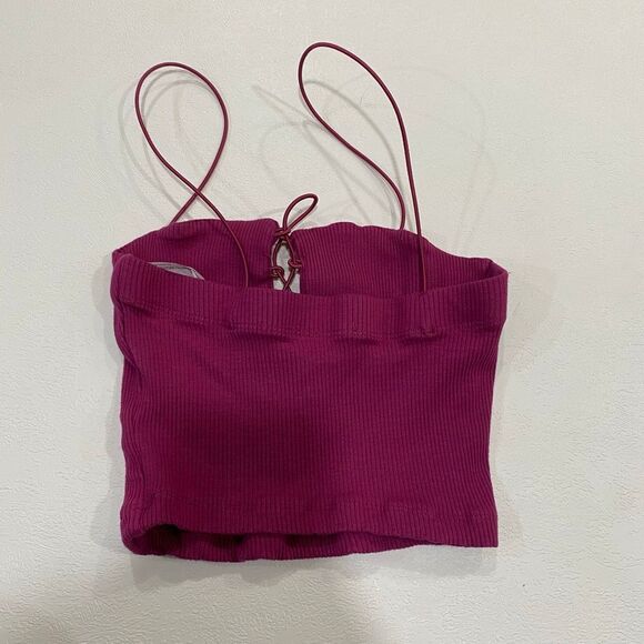 Free People Intimately Fuchsia Lace-Up Ribbed Crop Top XS - Picture 2 of 5